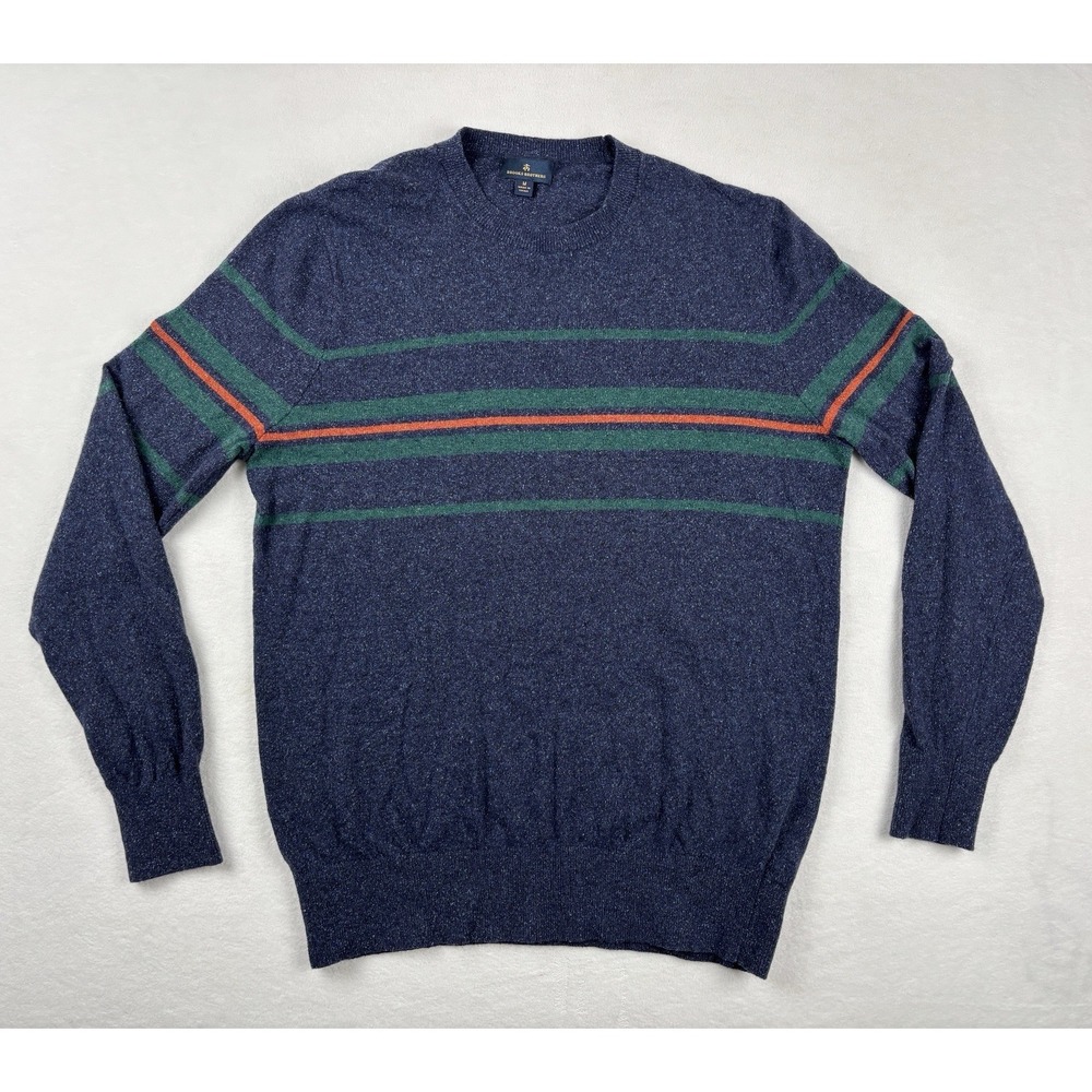 Brooks Brothers Merino Wool Silk Striped Sweater Navy Crewneck Men's Medium‎